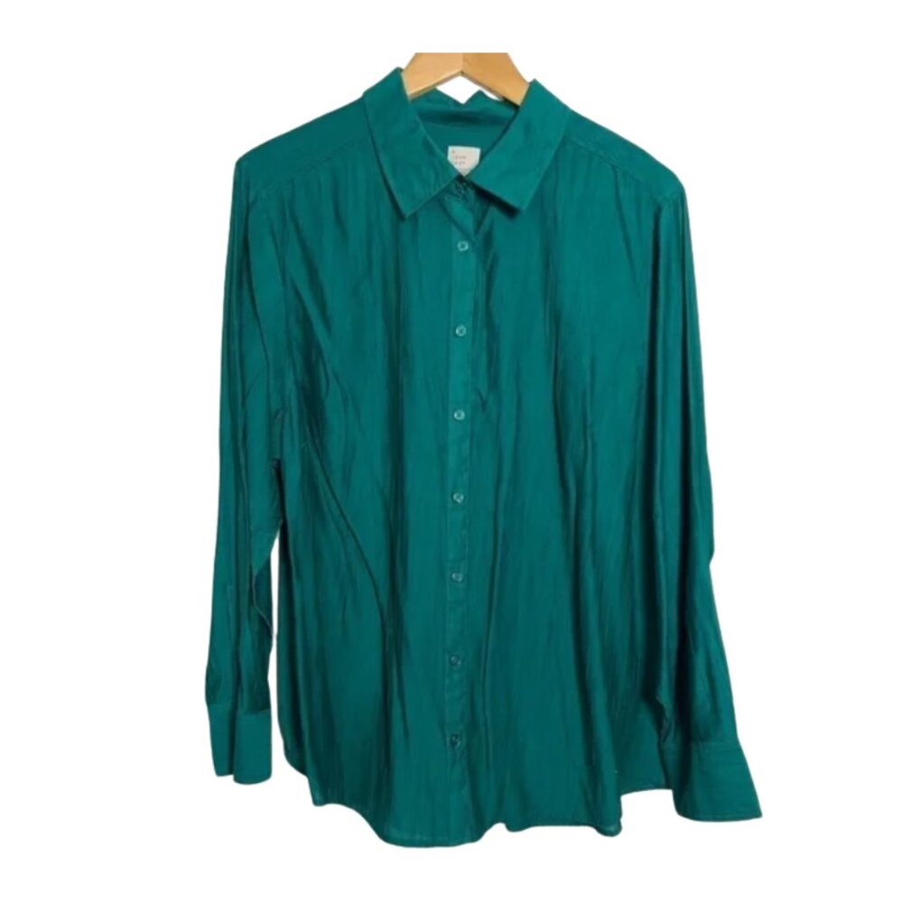 A New Day | Green Long Sleeve Button Down | Soft Drapey Blouse | XXL